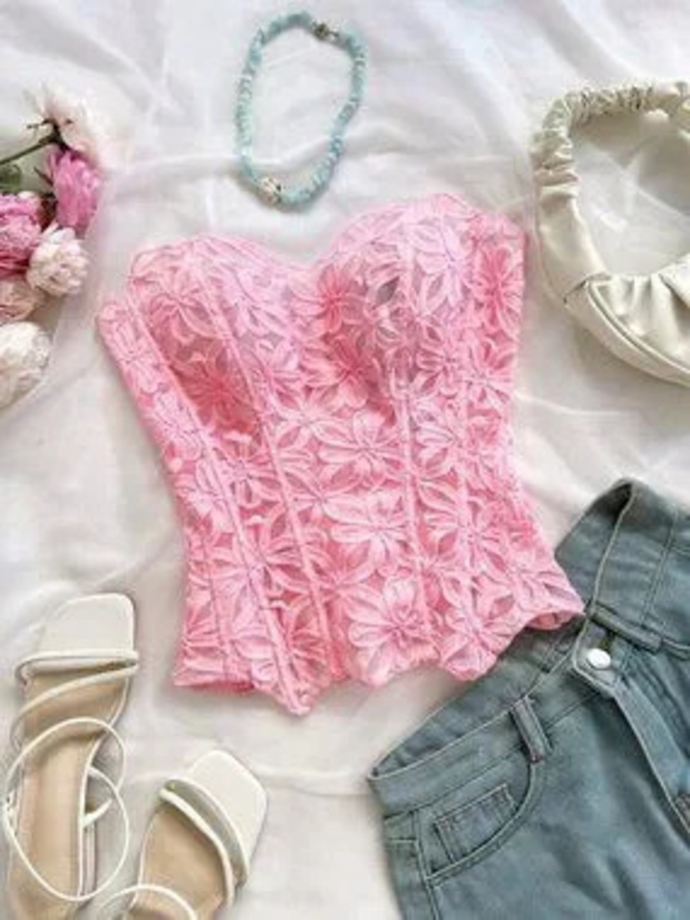 Apricot Elegant Women's Off-The-Shoulder Lace Corset Bustier Top